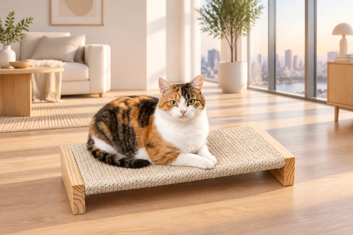 Elevated Solid Wood Cat Scratcher Bed & Sisal Lounge Pad