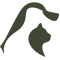 A minimalist dark olive green graphic showing the silhouette of a dog and a cat in profile, set against a solid white background.
