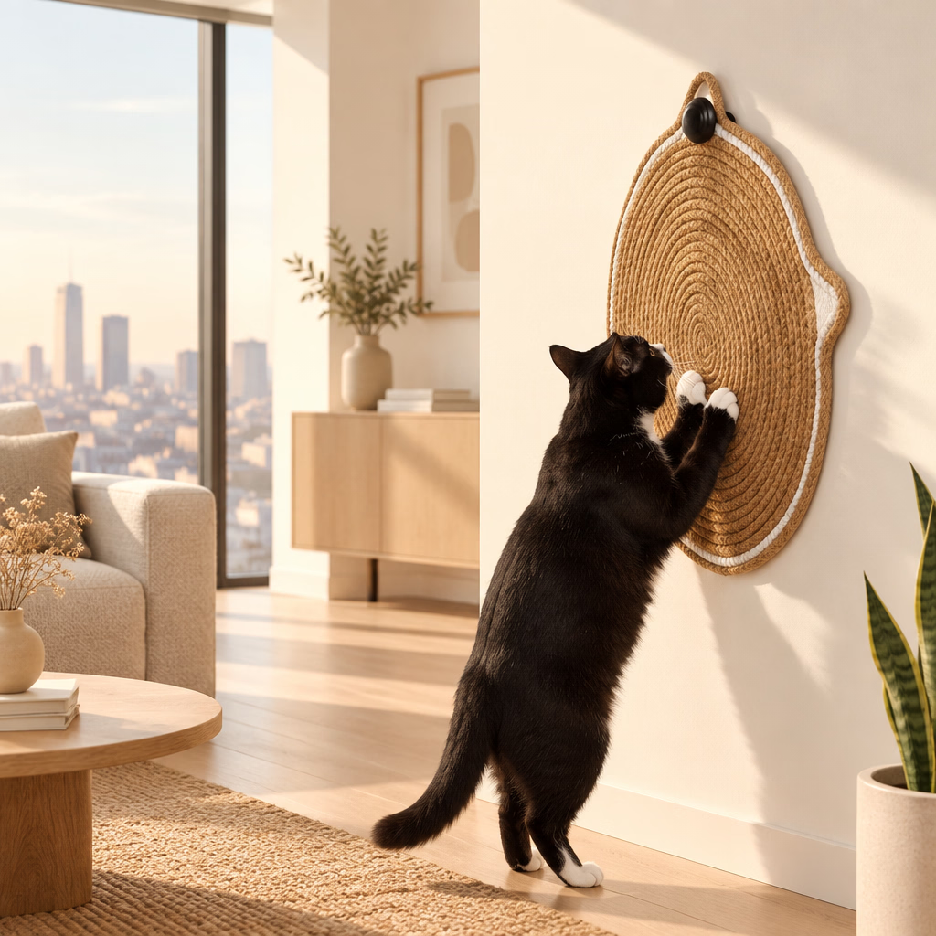 Round Sisal Cat Scratching Mat with Cat Ear Design